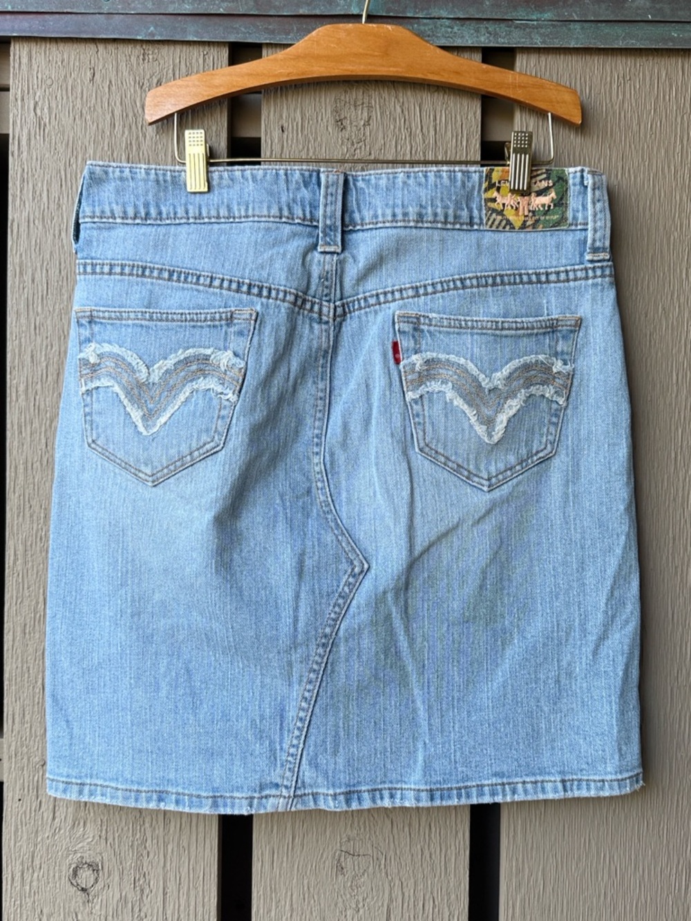 Levi’s 731L Denim Mini Skirt Light Wash Y2K Distressed Pocket Detail No size tag